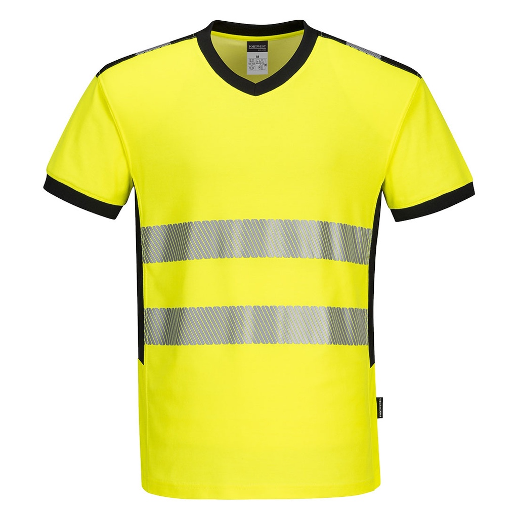 CAMISETA PW310 PW3 · MC · CUELLO V · ALGODON · BANDAS SEGMENTADAS · PROTEC. SOLAR >40ºC · TEJIDO MALLA EN AXILAS · 50 LAVADOS · AV · CE II CAT · [175g]