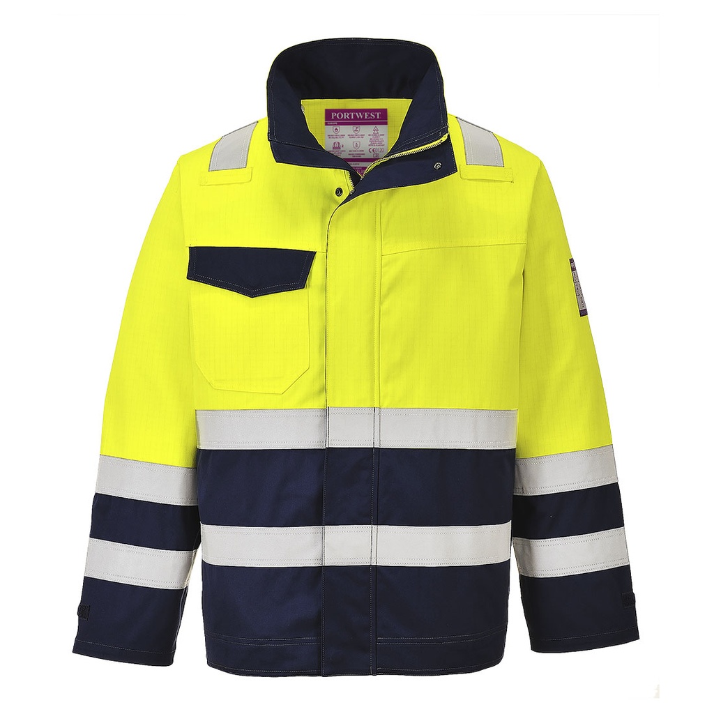 CHAQUETA INHERENTE MV25 · IGNIFUGO · SOLDADURA · ANTIESTATICO · ARCO ELECTRICO · QUIMICO · ASTM · ATEX · PROTEC. SOLAR >40ºC · AV · CE III CAT