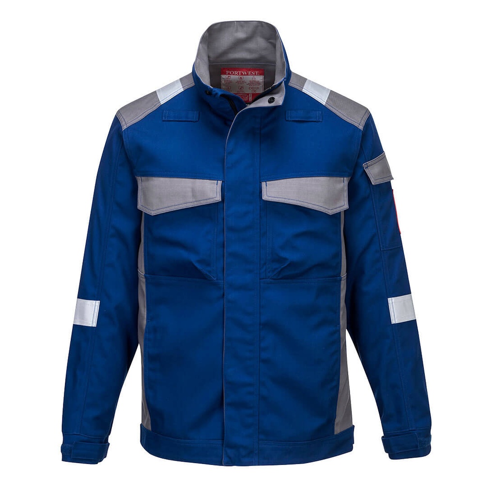 CHAQUETA FR08 · SOLDADOR · IGNIFUGO · ANTIESTATICO · ARCO ELECTRICO · QUIMICO · ASTM · ATEX · PROTEC. SOLAR >40ºC · METAL FREE · LAVABLE 75ºC · CE III CAT