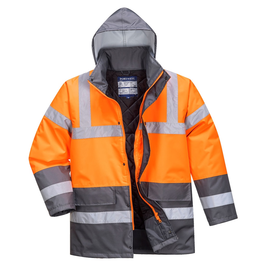 PARKA S467 HI-VIS CONTRAST WINTER TRAFFIC · Texpel™ Splash IMPERMEABLE [3/4] · AMBIENTES FRIOS -36°C  · CAPUCHA EXTRAIBLE · PROTEC. SOLAR >40ºC · AV · 50 LAVADOS · CE II CAT
