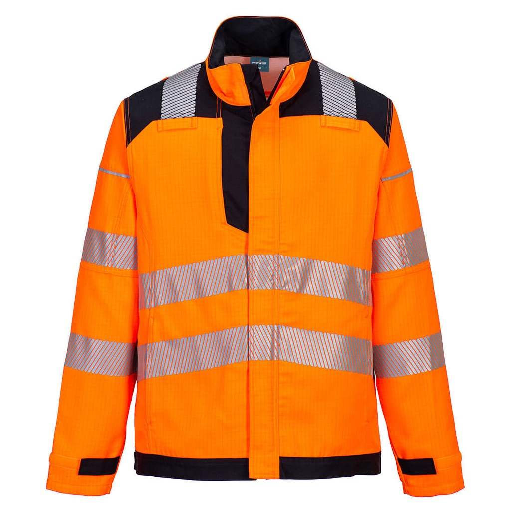 CHAQUETA INHERENTE FR722 PW3 · STRETCH · BANDAS SEGMENTADAS · IGNIFUGO · SOLDADURA · ANTIESTATICO · ARCO ELECTRICO · QUIMICO · ATEX · PROTEC. SOLAR >40ºC · METAL FREE · AV · CE III CAT
